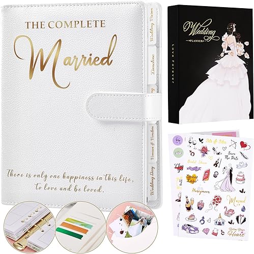 JUBTIC Agenda de boda y organizador para la novia, regalo de compromiso para parejas recién comprometidas, cuaderno de planificación de bodas con 5