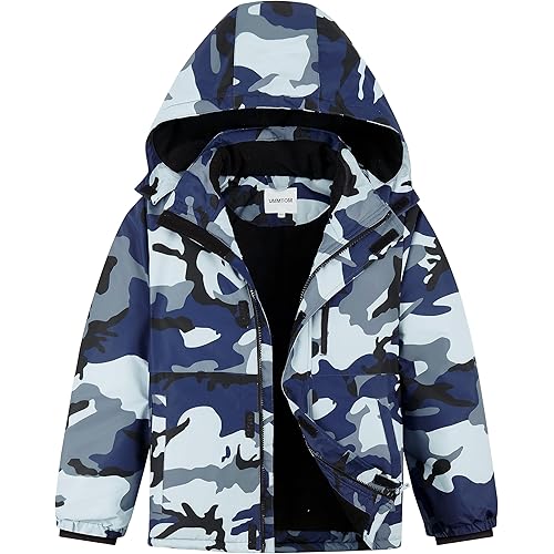 Boys Waterproof Ski Jacket Fleece Lined Warm Winter Snow Coat Hooded Winter Jacket for Kids