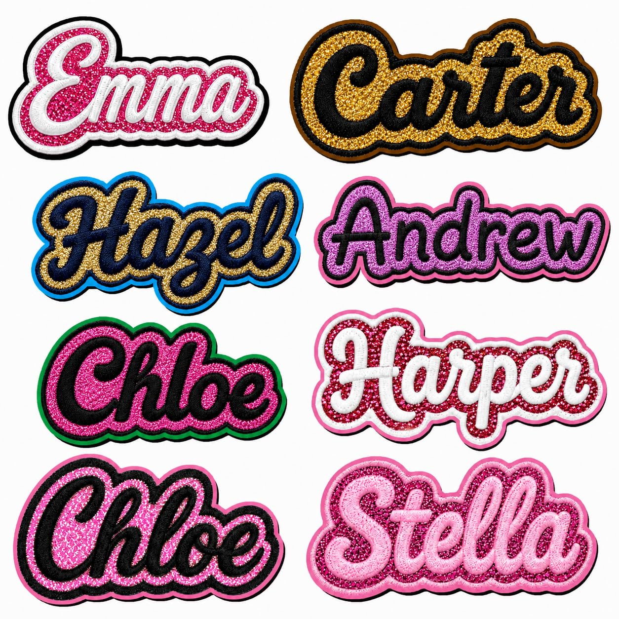 Personalised Name Patch, Glitter Iron On/Sew On Name Tags, 1 Pc