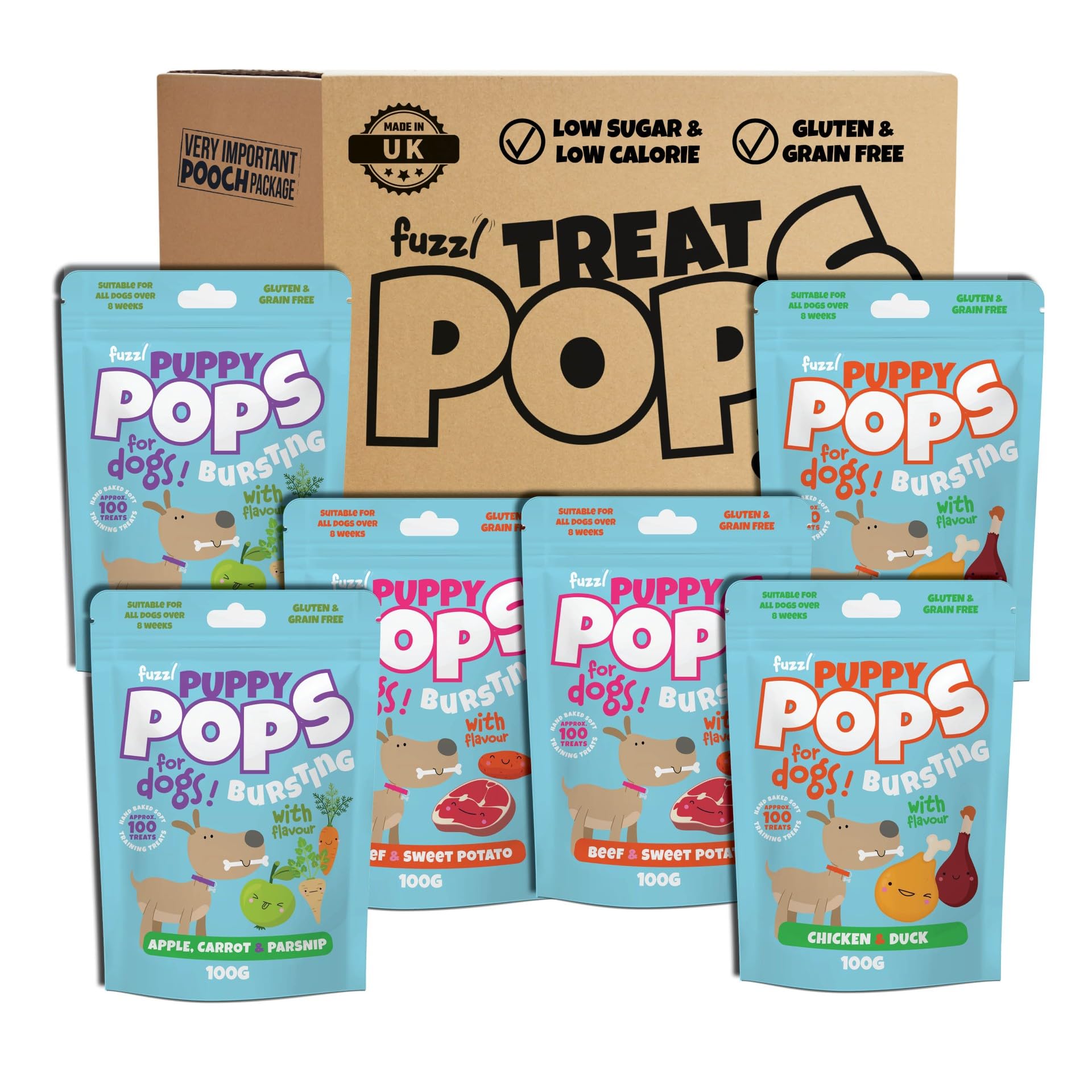 Fuzzl Puppy Pops - Variety Pack Natural Puppy Treats 6 x 100g - Soft Baked Grain Free Chews - Training Treat High Reward