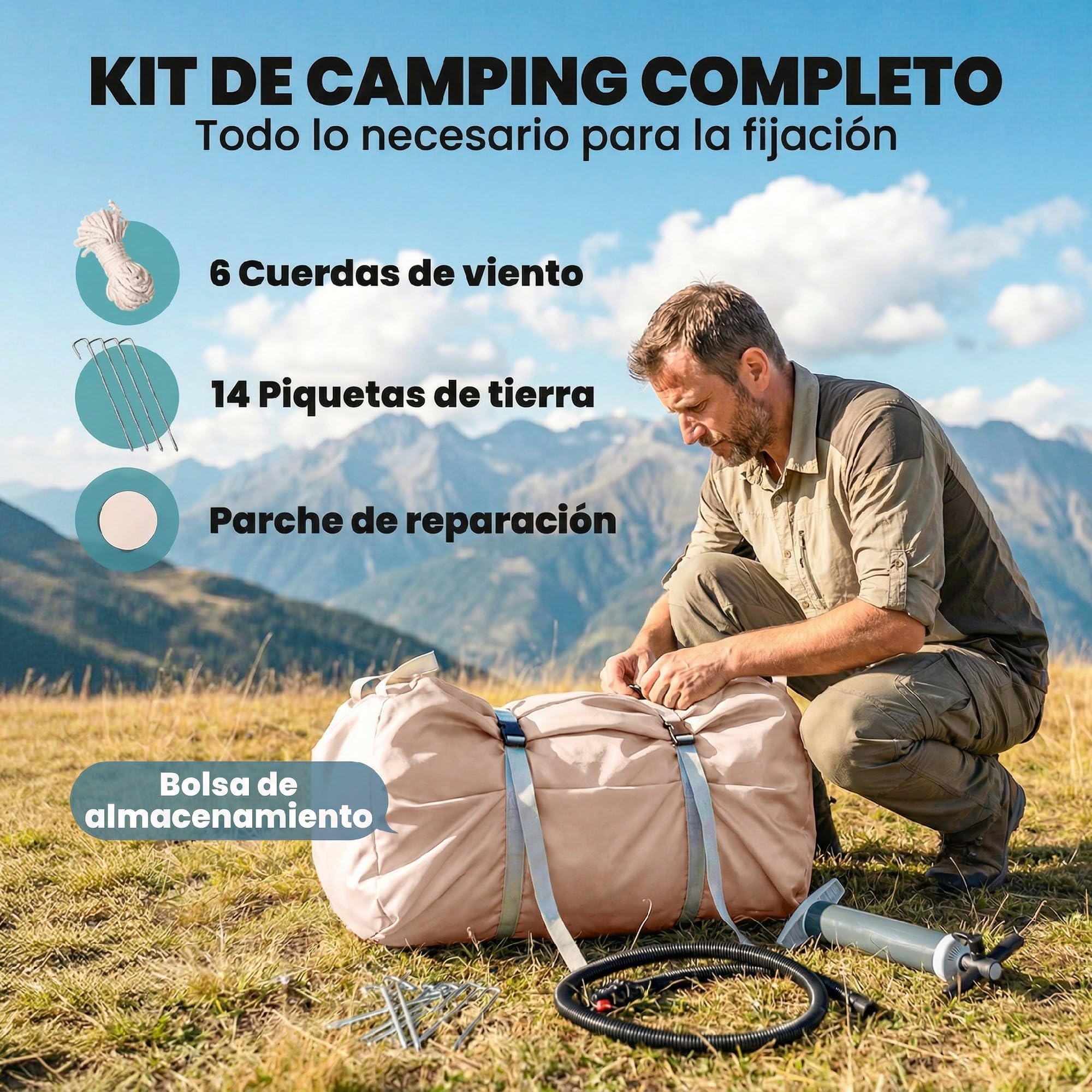 Outsunny Tienda de Campaña Inflable Glamping para 5–8 Personas con Apertura de Chimenea y Claraboya Bomba UPF30+ Bolsa para 4 Estaciones Instantáneo Resistente al Viento Tela Oxford Impermeable 5000+