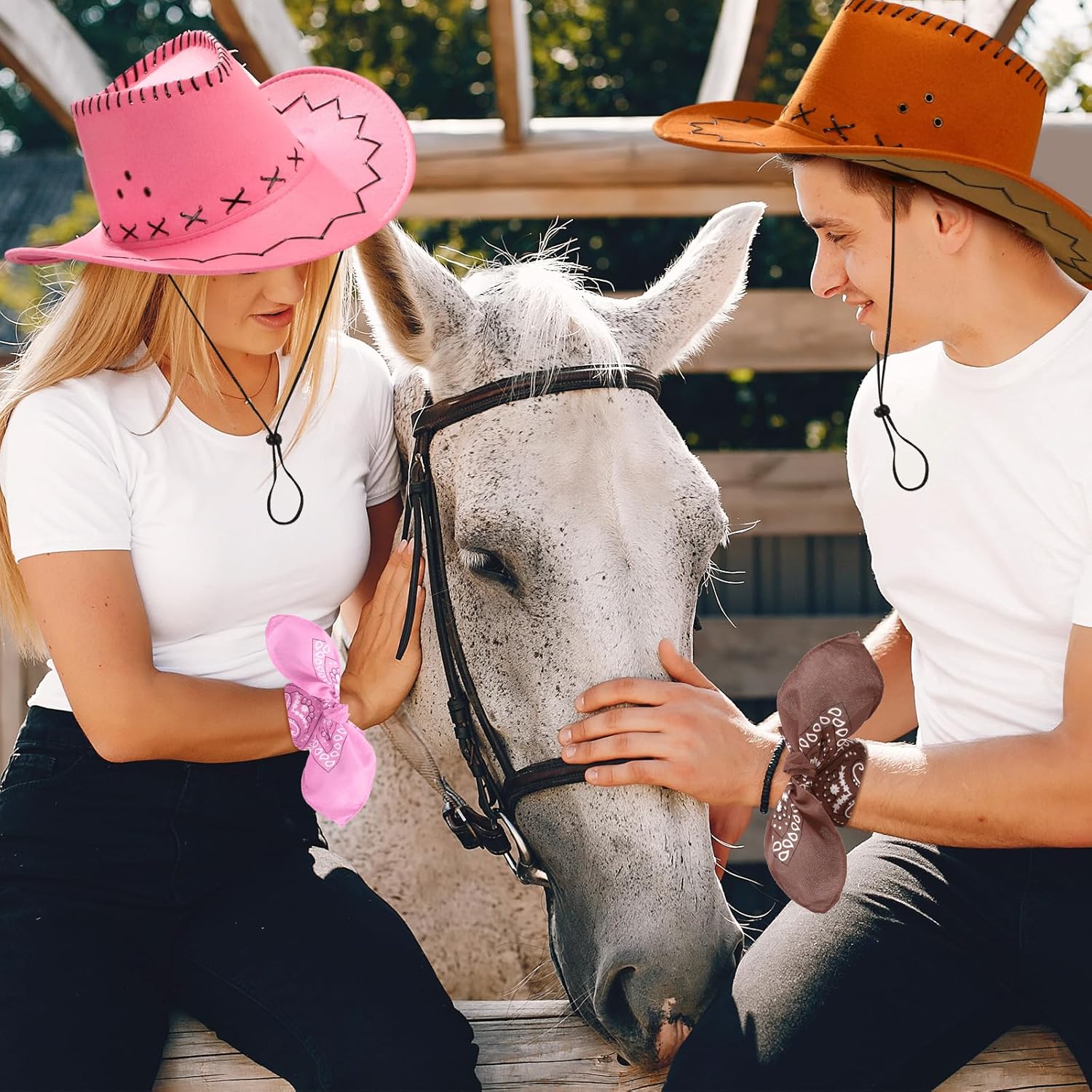 Zhanmai 12 Pcs Cowboy Hat & Bandana Set Western Costume Accessories for Cowboy Party Bulk Favors for Theme Party