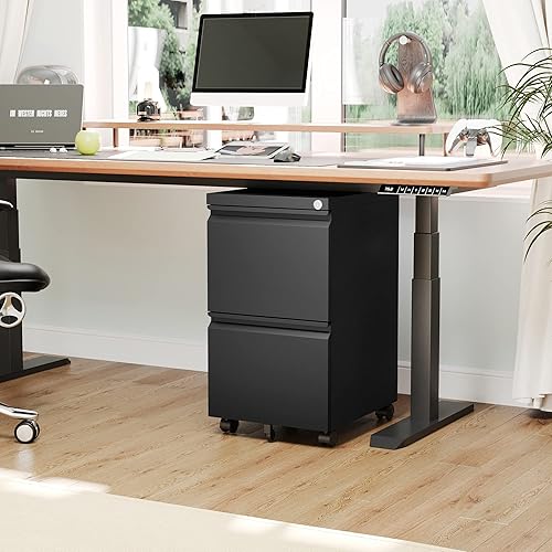 Miniatura 2 de AFAIF Archivador de 2 cajones con cerradura, archivadores verticales enrollables para oficina en casa, pequeño archivador de metal para debajo del