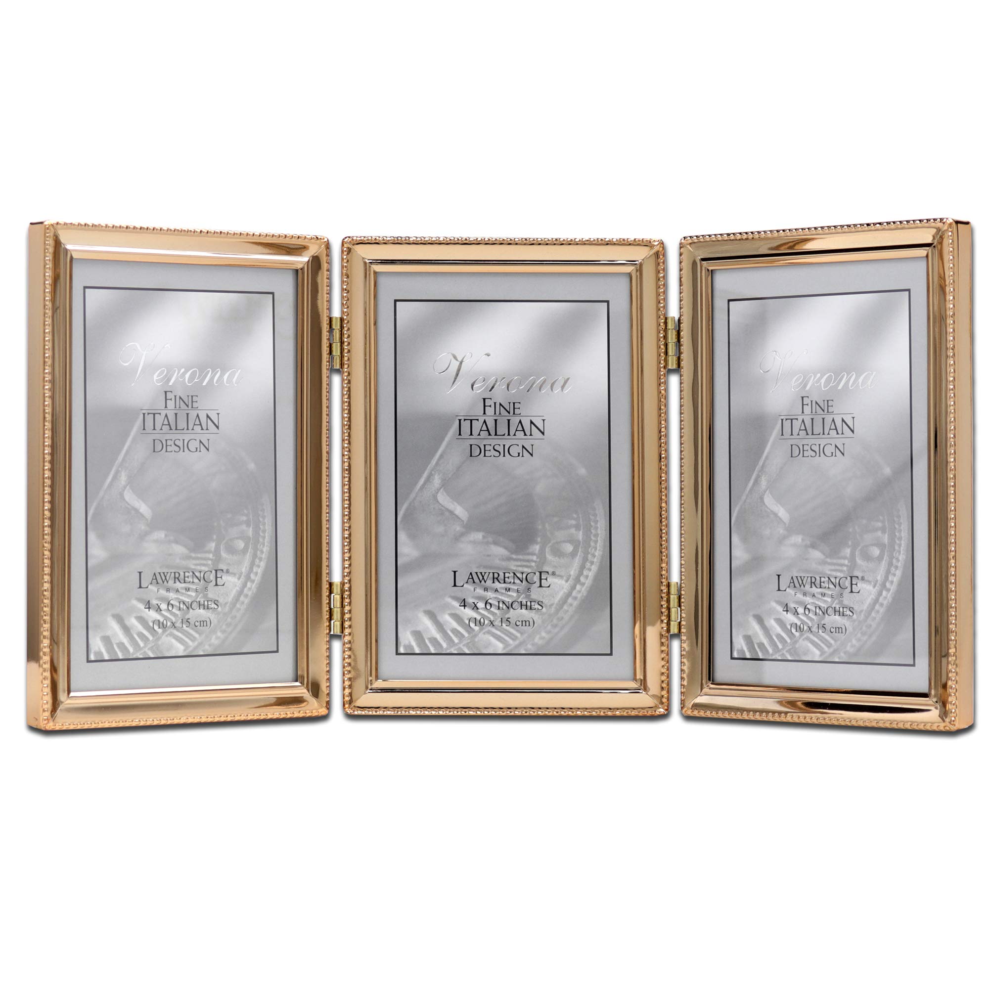 Lawrence Gold Frames 11746T Classic Bead Picture Frame, 4X6 Triple,