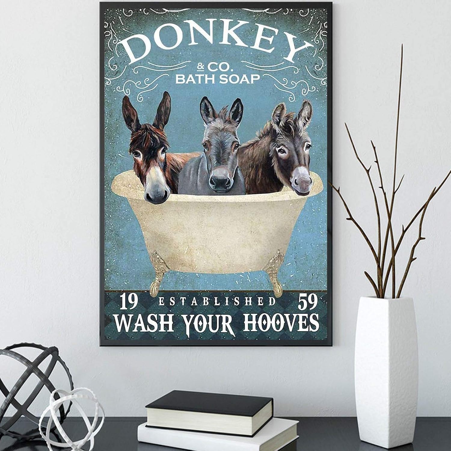 Fancy Donkey and Co – Póster de jabón de baño con diseño de Wash Your Hooves, diseño vintage de lindos animales, arte de pared retro de burro,