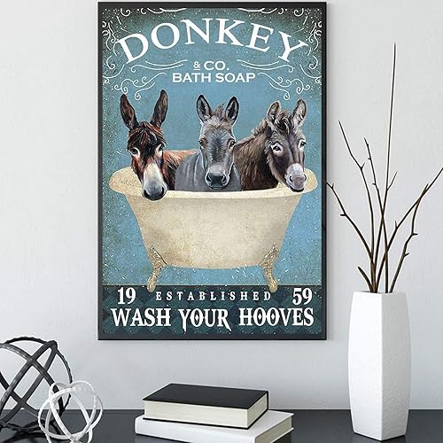 Fancy Donkey and Co - Póster de jabón de baño con diseño de Wash Your Hooves, diseño vintage de lindos animales, arte de pared retro de burro,