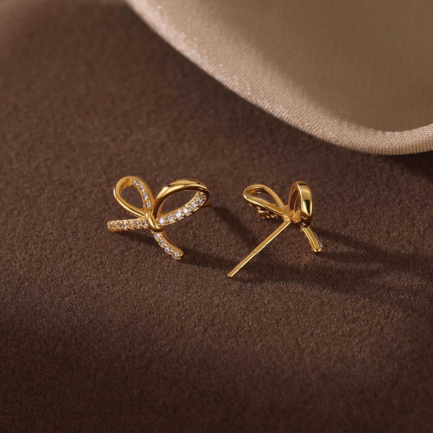 Reffeer Solid 925 Sterling Silver Bow Studs Earrings for Women Teens CZ Bow Post Studs Earrings - Image 6