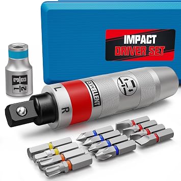 13 Piece 1/2" Drive Manual Impact Driver, Reversible Hand Impact Screwdriver Set with Slotted, Hex, Phillips Bit Kit, for Tighten and Rusted Fasteners or Frozen Bolts, with Storage Case