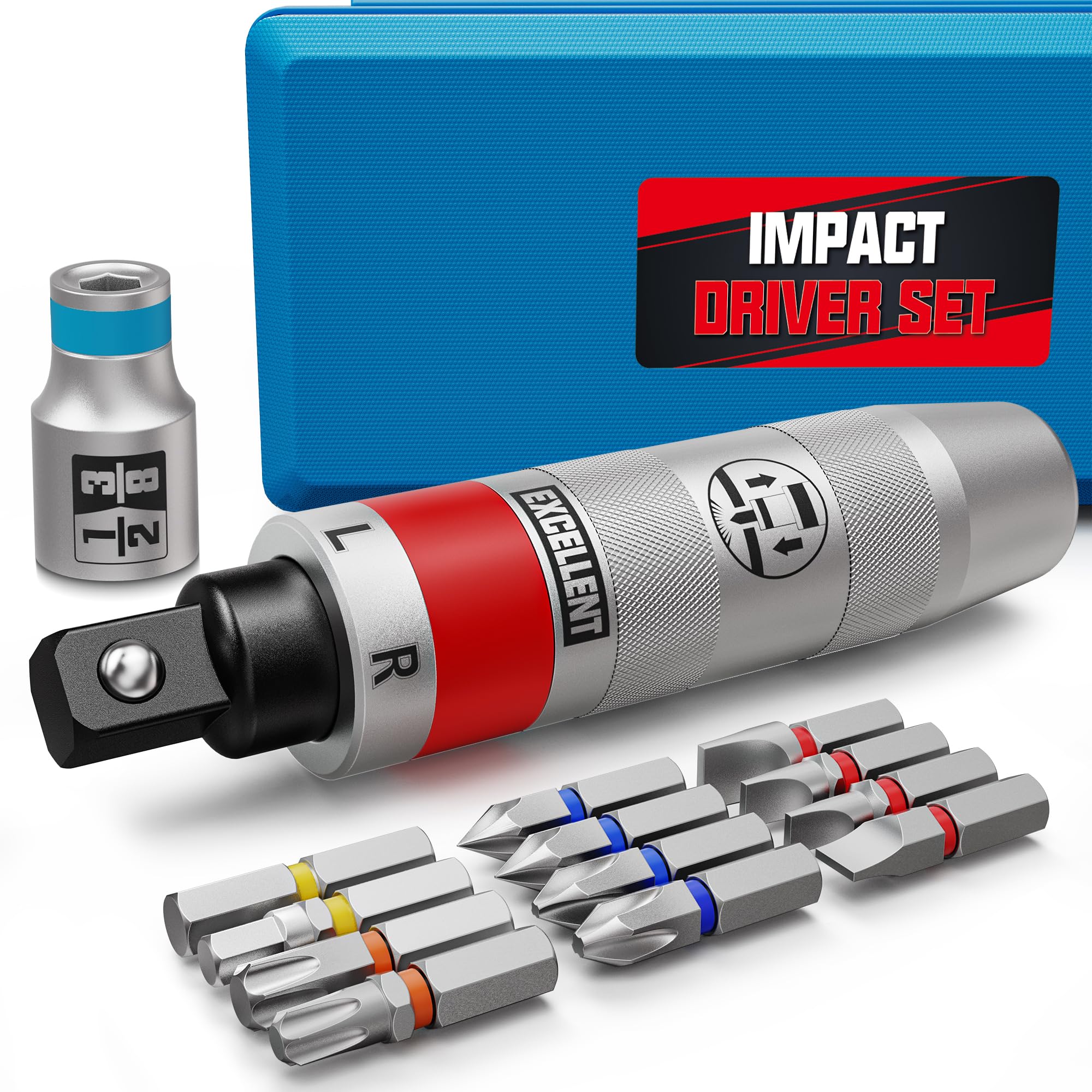Photo 1 of Arwealxs 13 Piece 1/2" Drive Manual Impact Driver, Reversible Hand Impact Screwdriver Set with Slotted, Hex, Phillips Bit Kit, for Tighten and Rusted Fasteners or Frozen Bolts, with Storage Case