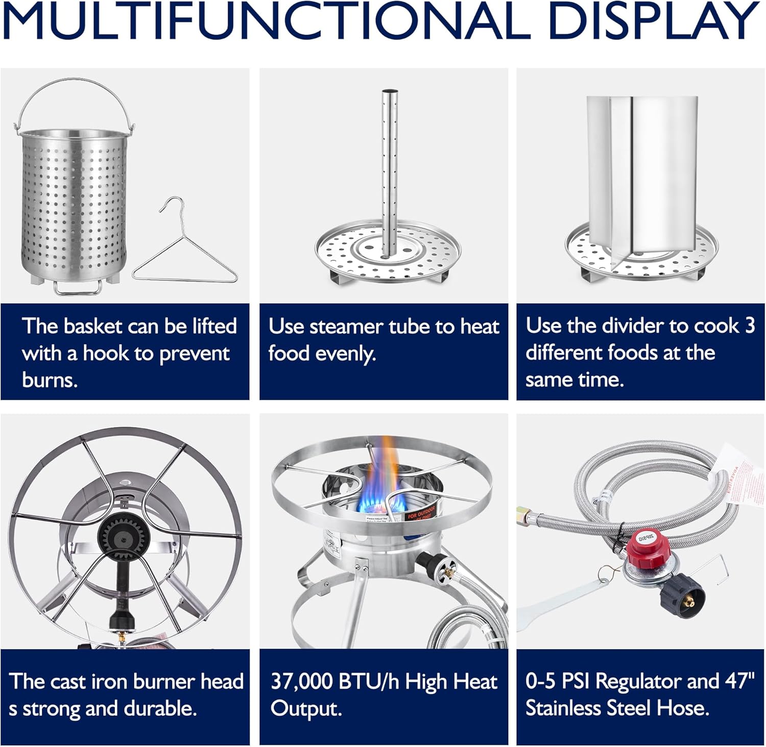 ARC 32QT Stainless Steel Turkey Fryer Pot and Burner Kit,Propane Burners for Outdoor Cooking, Tamale Steamer Pot with basket, and steamer rack. Great for Seafood boil, Crawfish Boil, Home Brewing