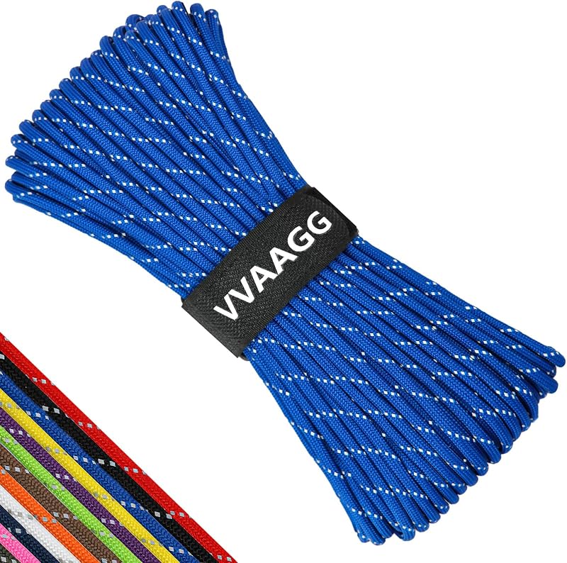 VVAAGG Reflective Paracord, 550 Parachute Cord, 4MM 7-Strand Nylon Rope | Utility Para Cords Lanyard for Tent Camping Hiking Survival Bracelet Tactical Clothesline DIY Projects