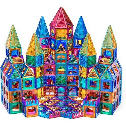 TEMI Magnetic Tiles,Building Blocks, Magnets Building Set, STEM & Learning & Education Toys Christmas Toy Gift for Ages 3 4 5 6 7 8+ Year Old Toddler Kids Boys and Girls (Magnetic Tiles-150pcs)