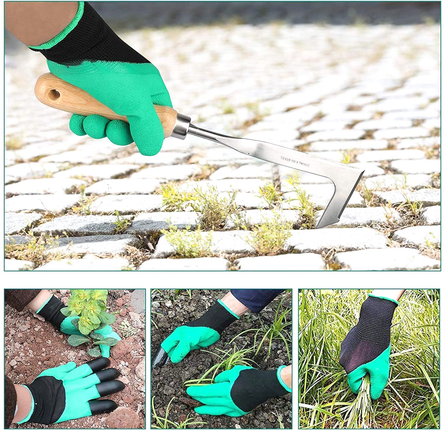 ROSYLEVE Unkrautstecher 2-teilig - Edelstahl Fugenkratzer Für Pflastersteine & Gehwege