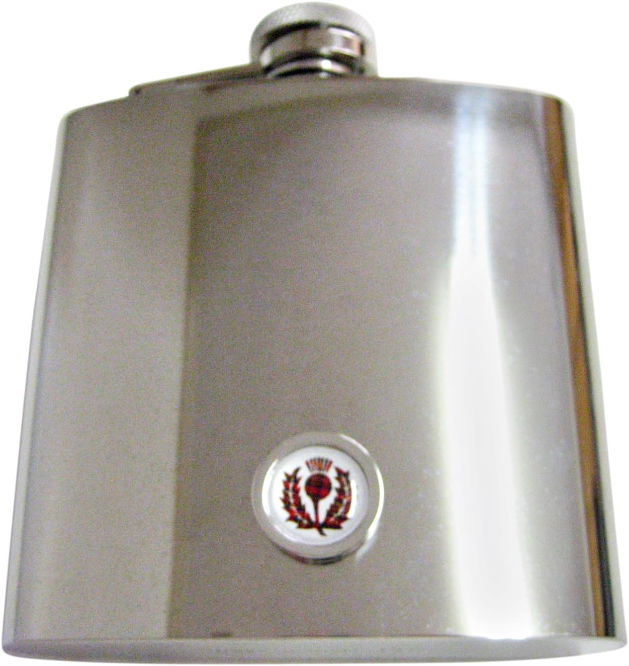 Kiola Designs Circular Dark Red Scottish Thistle 6 Oz. Stainless Steel Flask