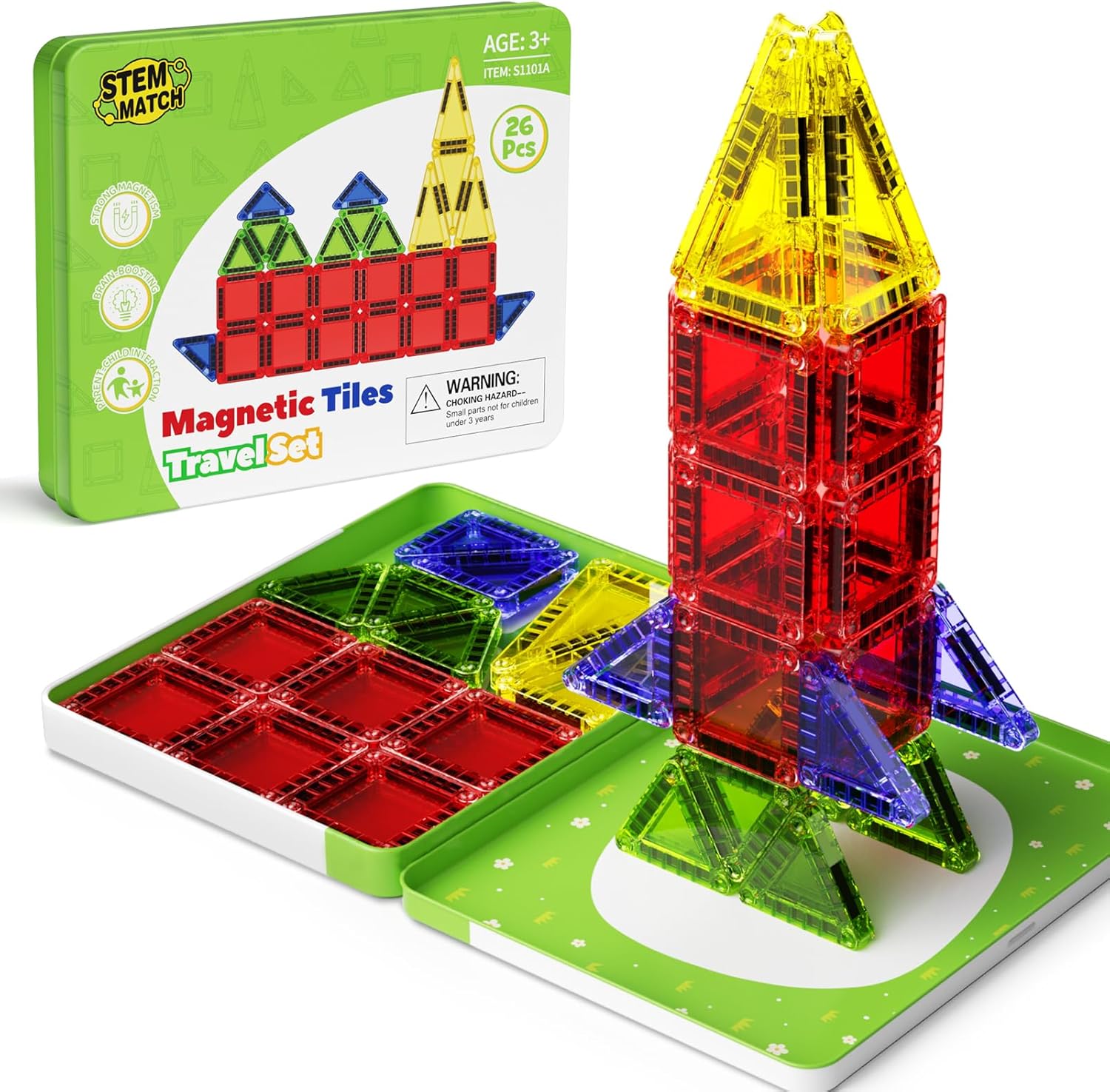 Magnetic Tiles Travel Set for Toddlers - Montessori Educational Sensory Building Blocks, Preschool Learning Toys for 3+ Year Old Boys Girls