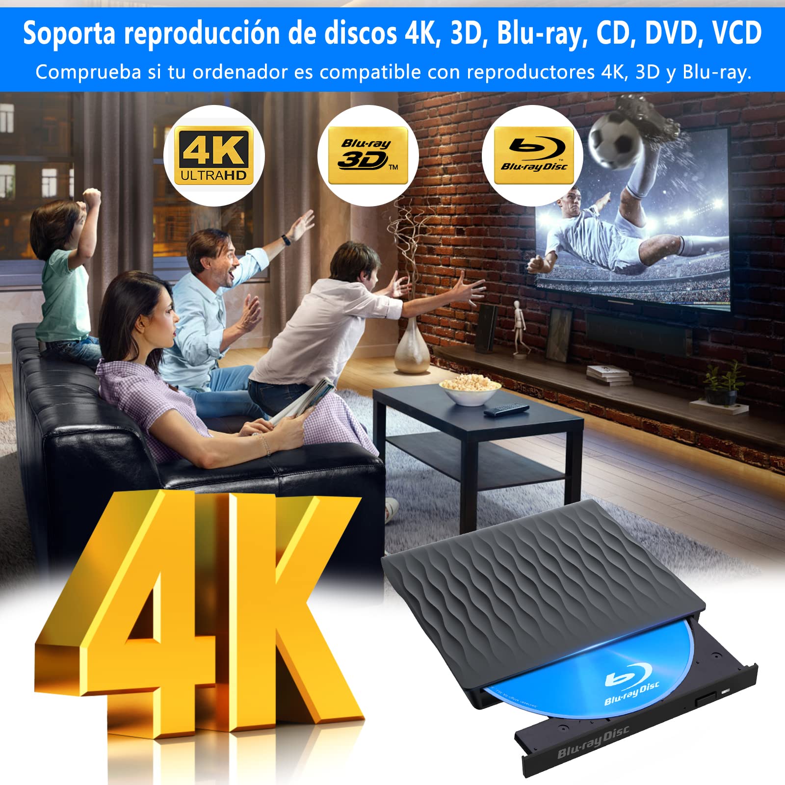 Grabadora Bluray USB 3.0 y Tipo-C Externa RW para Portátil y MacBook