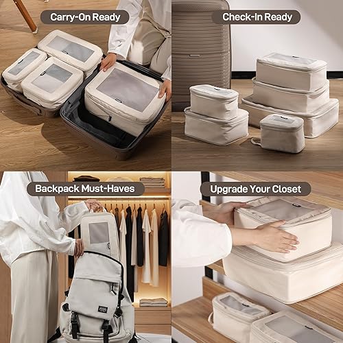 Miniatura 6 de EPICKA TripCozy - Cubos de compresión para embalaje, juego de 4 juegos6 bolsas organizadoras de viaje duraderas con parte superior de malla,