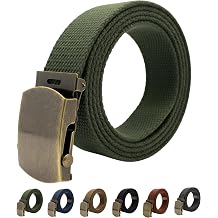 Canvas Belt Web Belt Military Belt Golf Belt with Antique Brass Buckle and Tip Waist Size Up to 45" Long