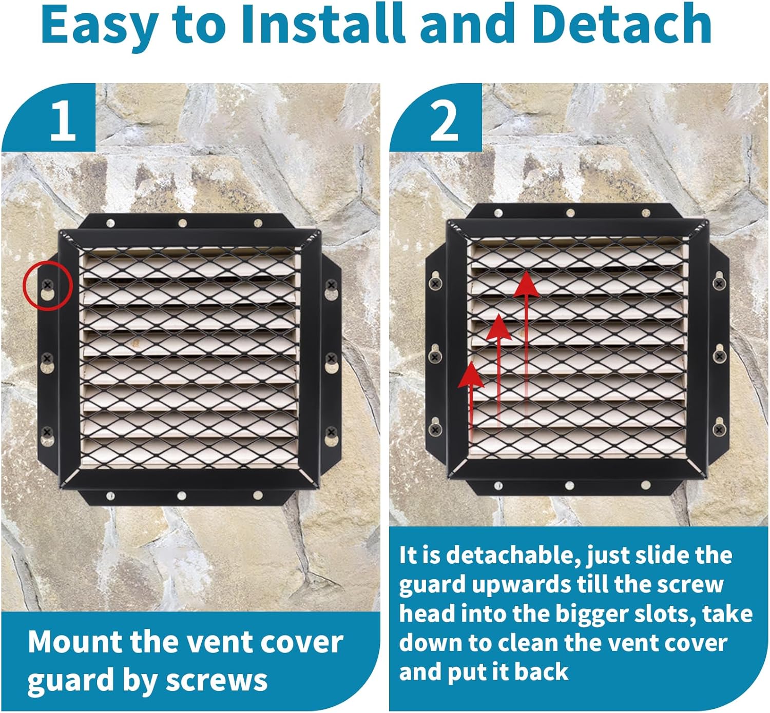 Dryer Vent Cover Guard 7" L x 7" W x 5" H, Metal Dryer Vent Mesh Screen, Dryer Vent Protector for 3" to 4" Dryer Ventilation and Bathroom Exhaust Fan Cover (Black)