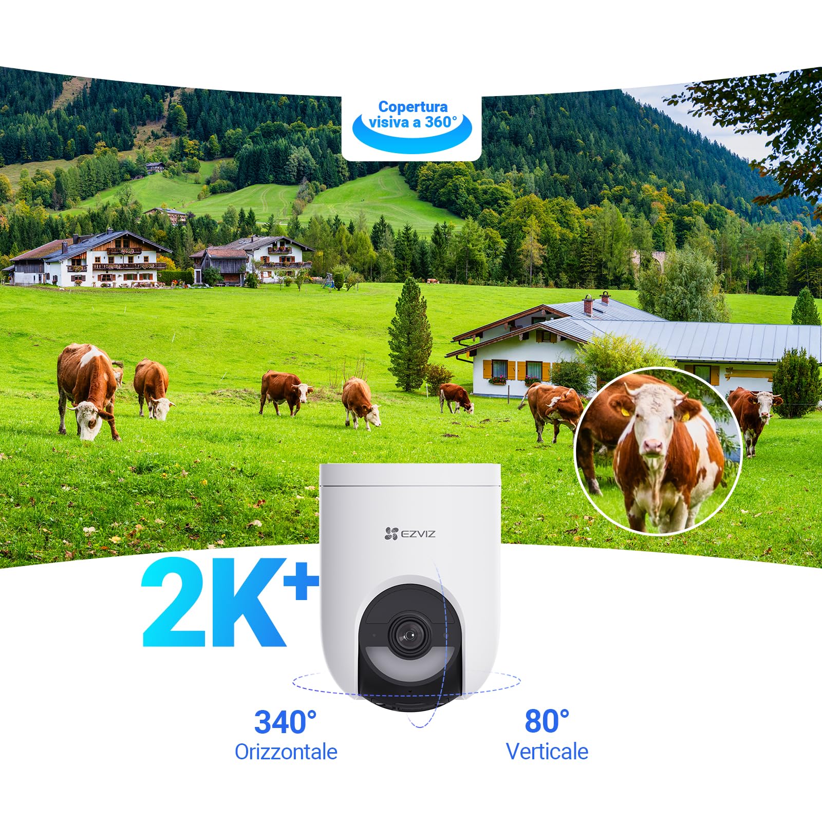 EZVIZ HB8 Lite 4G Telecamera Wi-Fi Esterno Senza Fili con Pannello Solare, Risoluzione 2K+, Scheda SIM Inclusa, Connettività 4G LTE & Wi-Fi 6, Modalità AOV, Rilevamento Umano/Veicoli, PTZ 360°