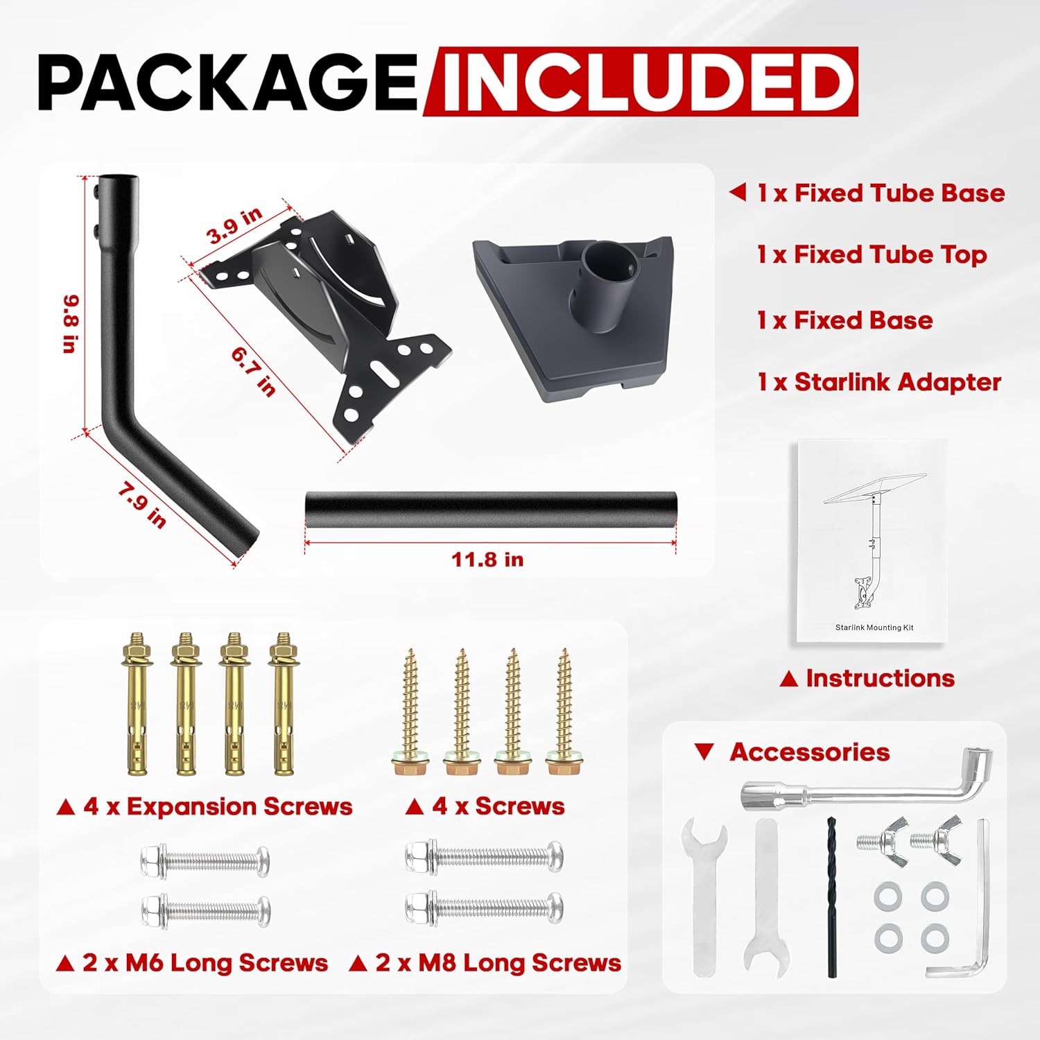 Gen 3 Starlink Mount, Adjustable Starlink Gen 3 Mounting Kit with Telescoping Support Arm, V3 Standard Dish Includes Gen 3 Pipe Adapter Fit for Wall/Roof Mount
