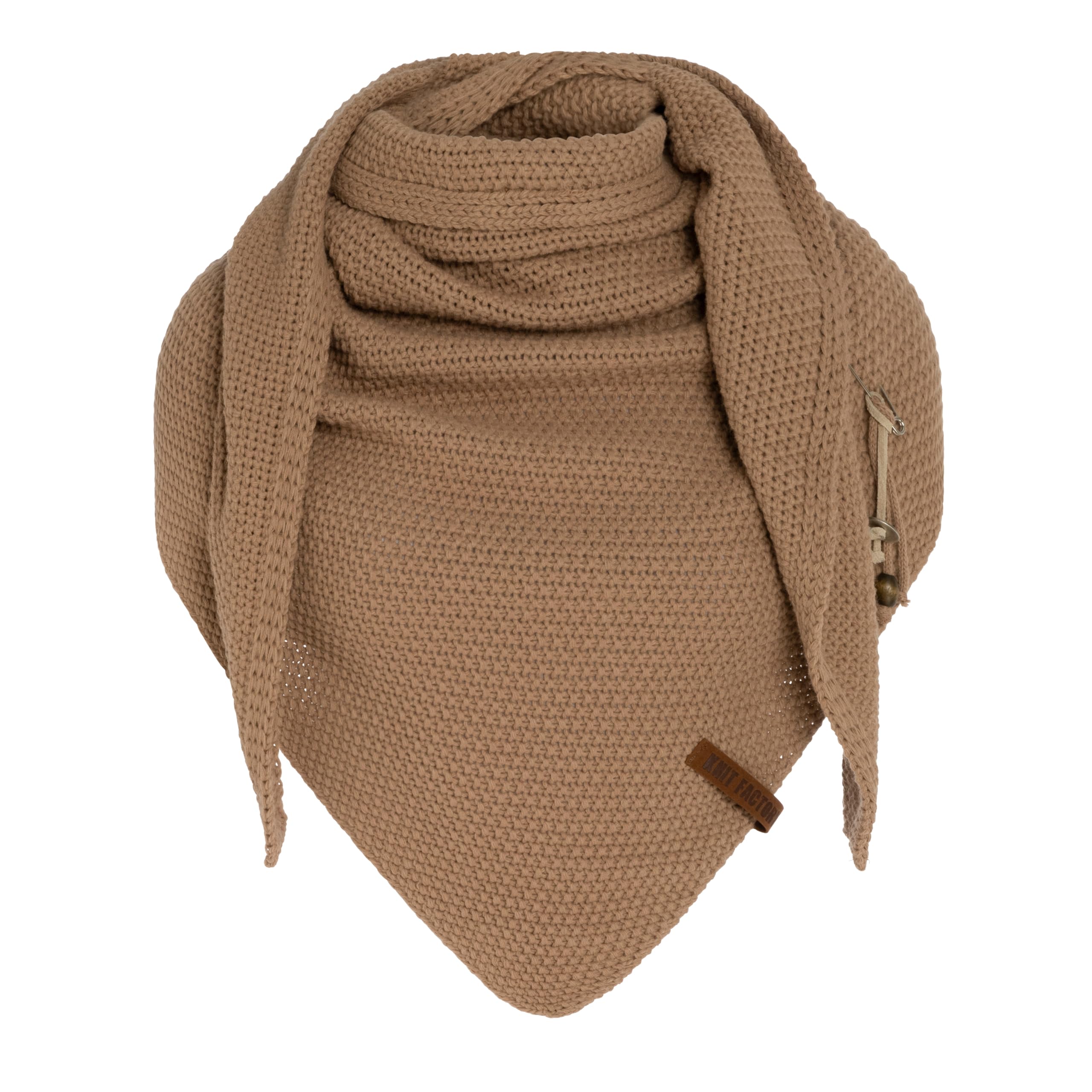 Knit Factory Women's Nude - Coco Knitted Shawl - Premium Triangle Scarf - Chunky Winter Scarf - Scarf - Winter Shawl - Manufactured In Europe - Xmas Gift For - 190X85 Cm