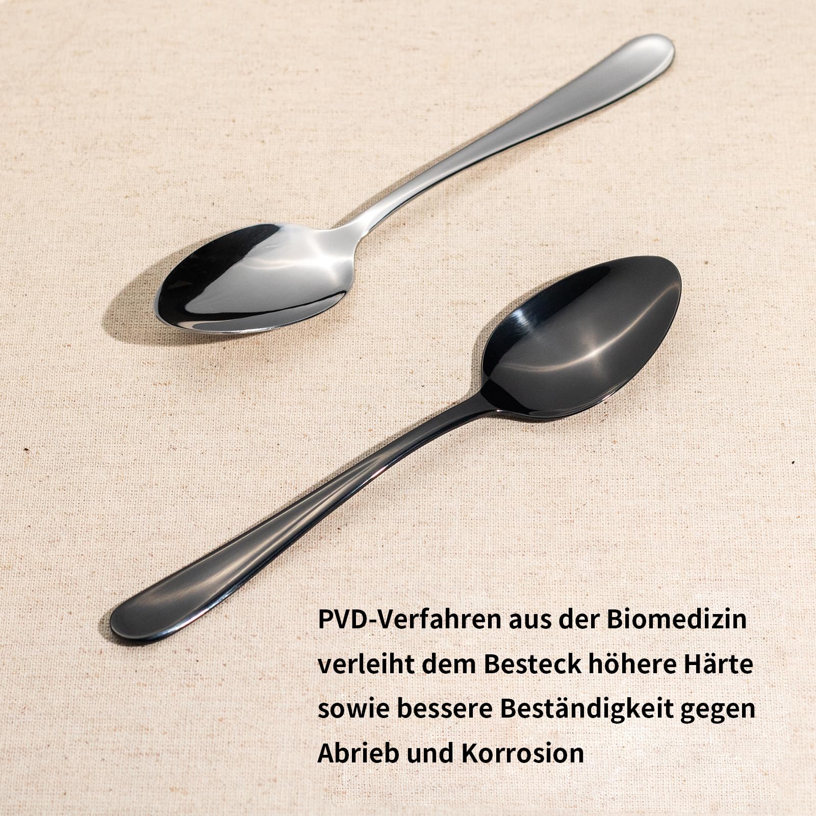 Alata Grand Edelstahl Poliert Schwarz Besteck Set 8 Personen, Essbesteck 32 teilig, Glänzend, Spülmaschinenfest