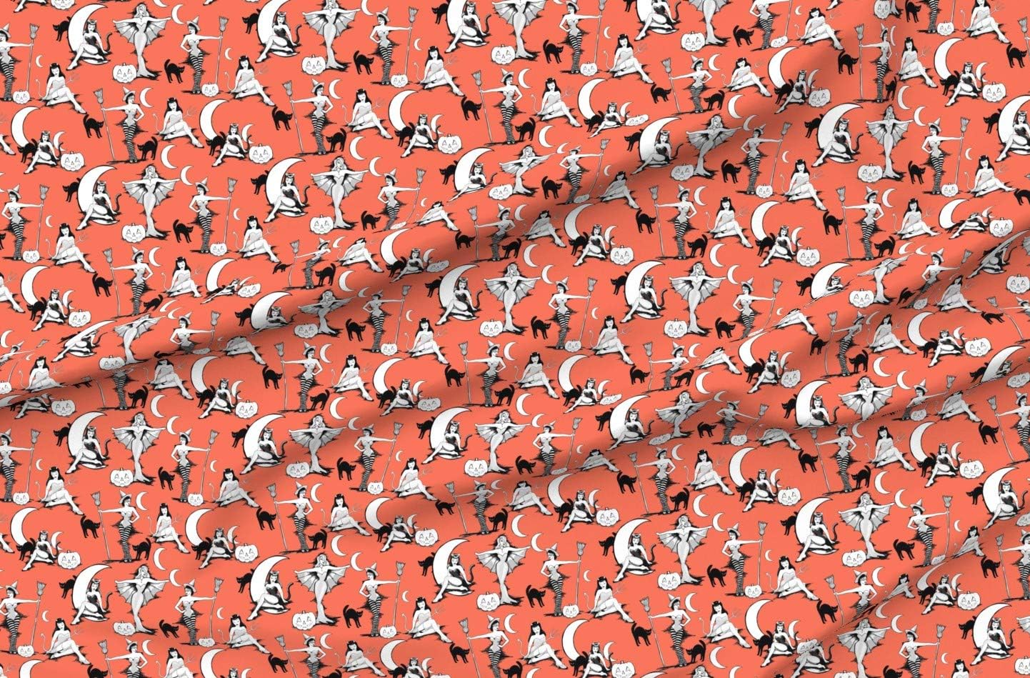 Spoonflower Fabric - Vintage Halloween Pumpkin Orange Black Retro Vampire Witch Cat Witches Printed on Minky Fabric by The Yard - Sewing Baby Blankets Quilt Backing Plush