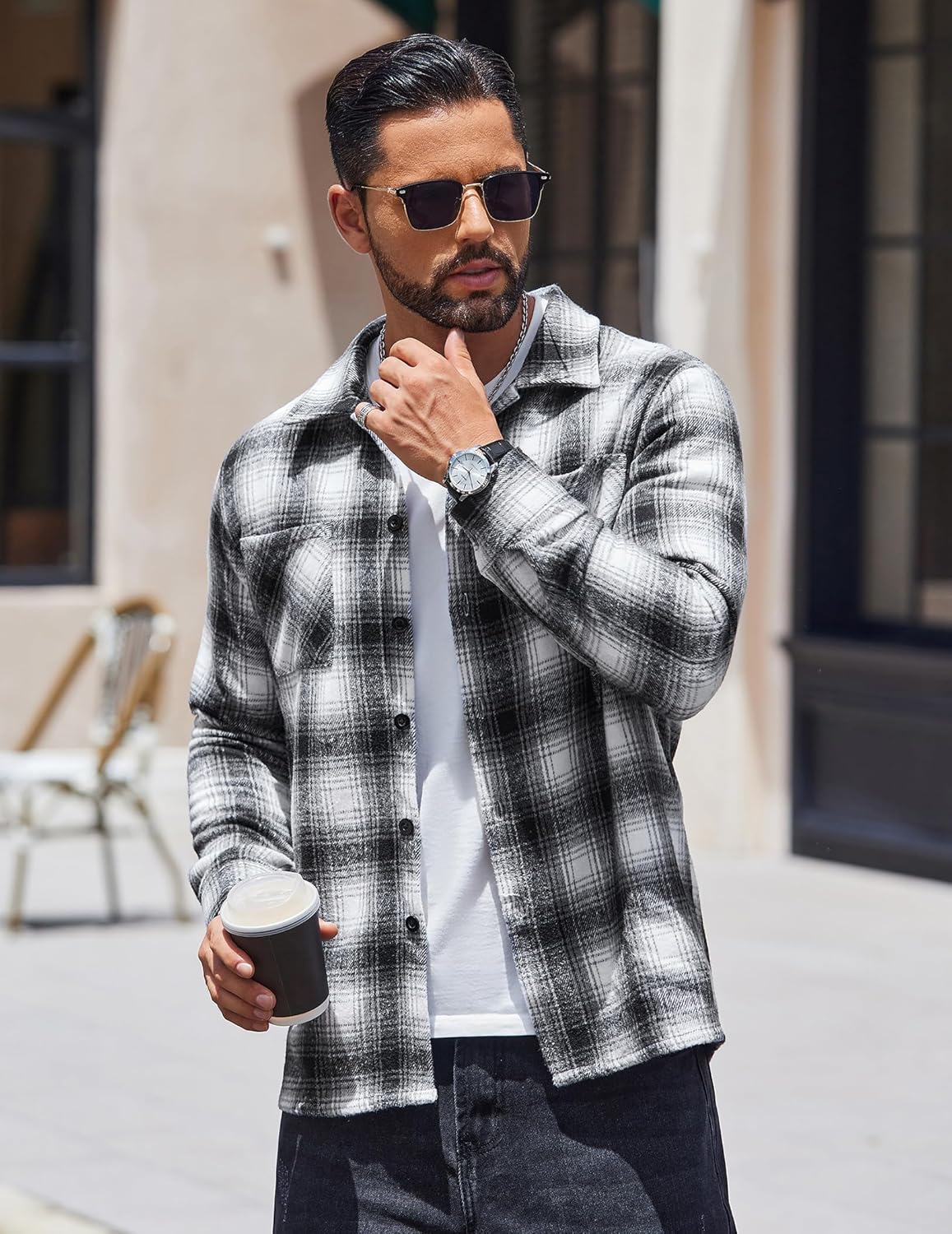 COOFANDY Men's Flannel Shirts Casual Button Down Plaid Shirt Jacket Long Sleeve Fleece Shacket with Pockets - Image 2