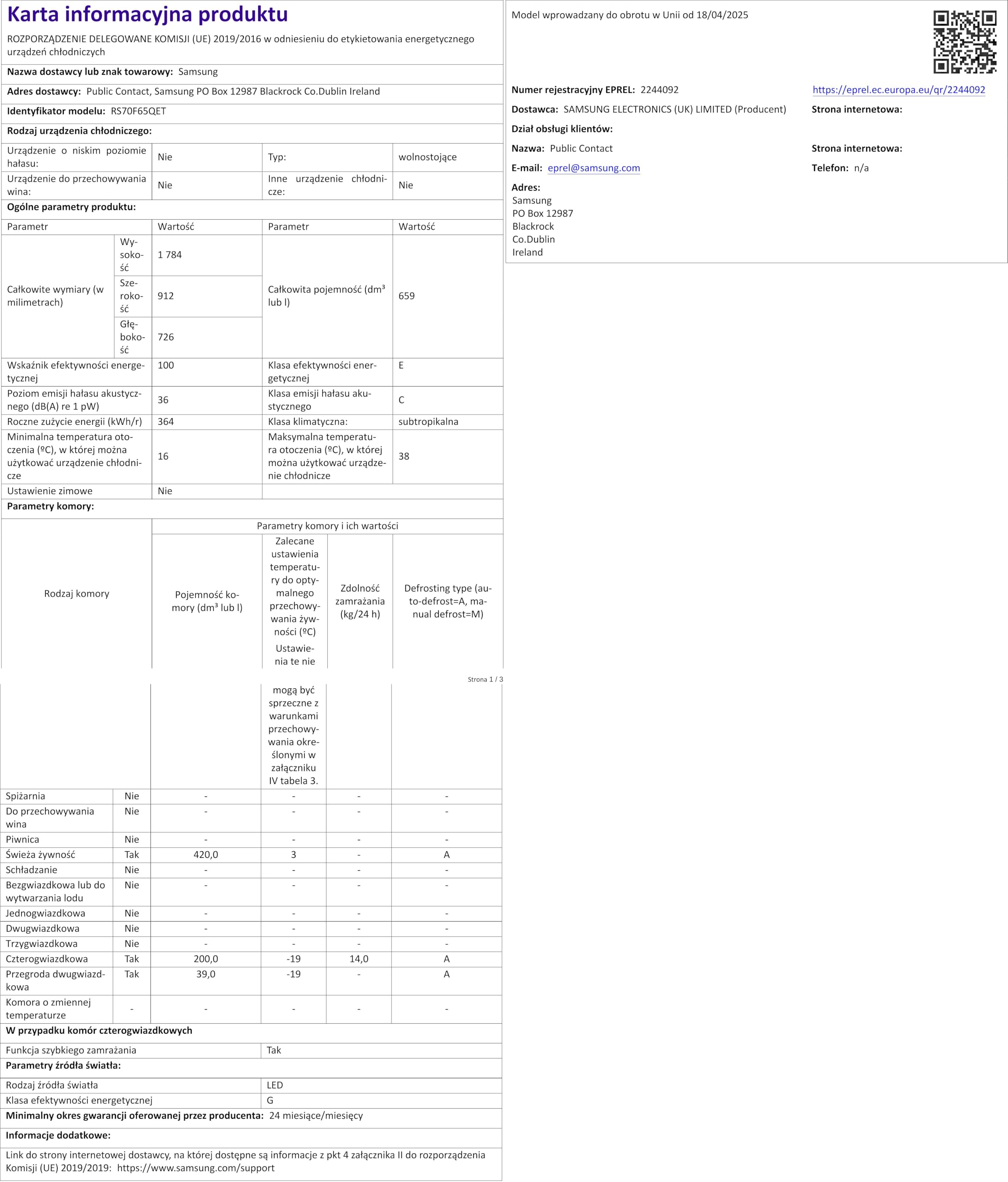Samsung Réfrigérateur côte à côte AI RS70F65QET/EF, All-Around Cooling, Wifi avec mode AI Energy, Total No Frost, SpaceMax, 655 L, LxHxP: 91,2 x 178,4 x 72,6 cm, Inox métallisé