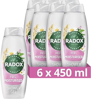 Radox Mineral Therapy Feel Moisturised body wash pack of 6 shower gel with a chamomile & oat fragrance for a soothing shower experience 450 ml