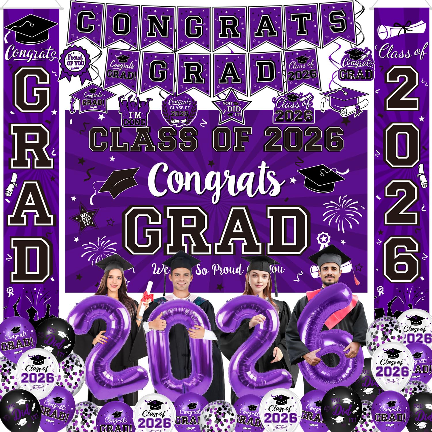 Snapklik.com : Graduation Decorations Class Of 2026 Set - Purple Themed ...