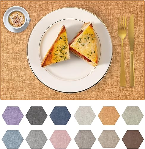 Miniatura 12 de Juego de 4 manteles individuales de piel sintética lavables de PU para mesa de cocina, resistentes al calor, impermeables, fáciles de limpiar,