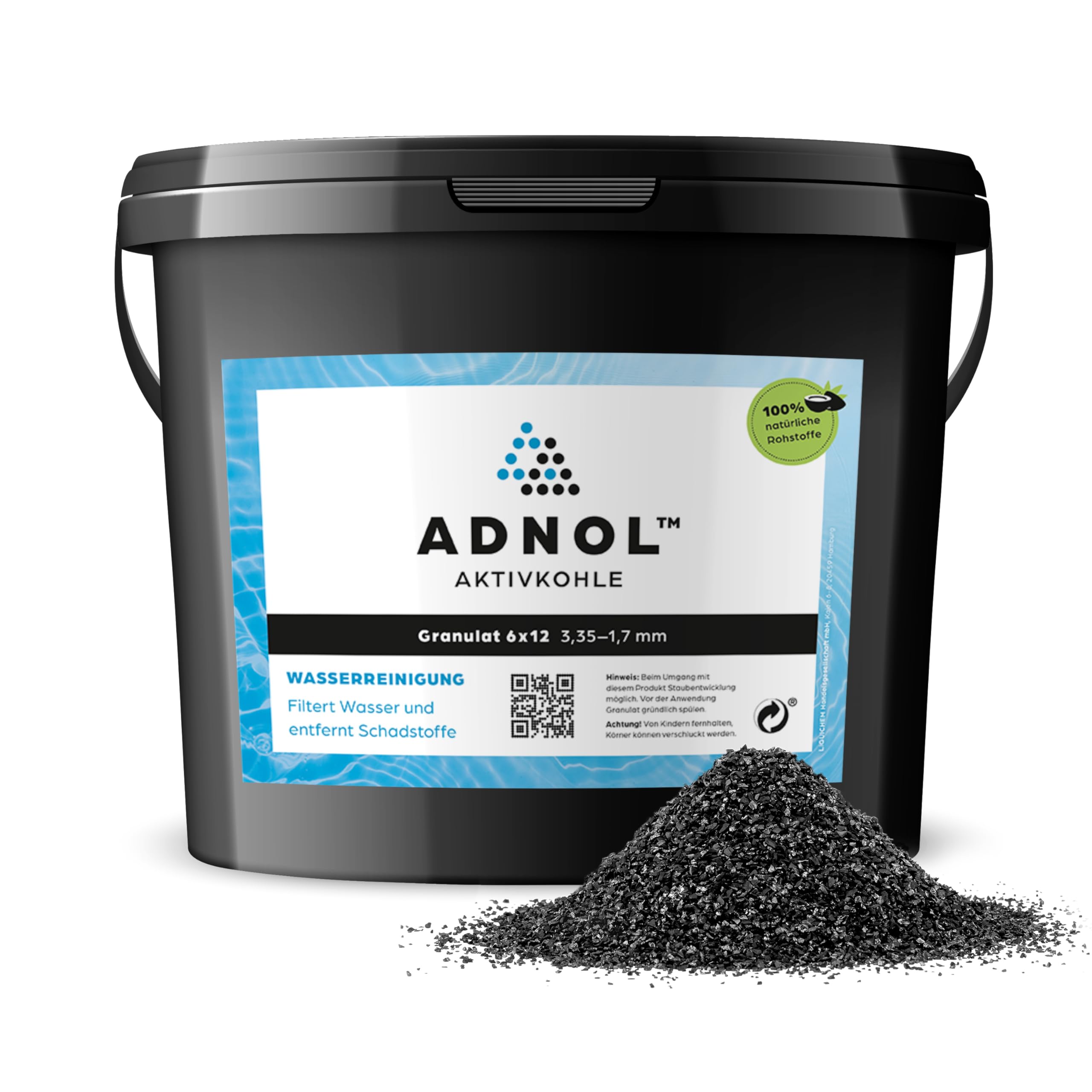 Granulés de charbon actif en coquilles de noix de coco pour filtre à eau d'aquarium et étang, maille 8 x 30, grain 2,36-0,6 mm, classe énergétique A, utilisable comme filtre à carbone 10 l