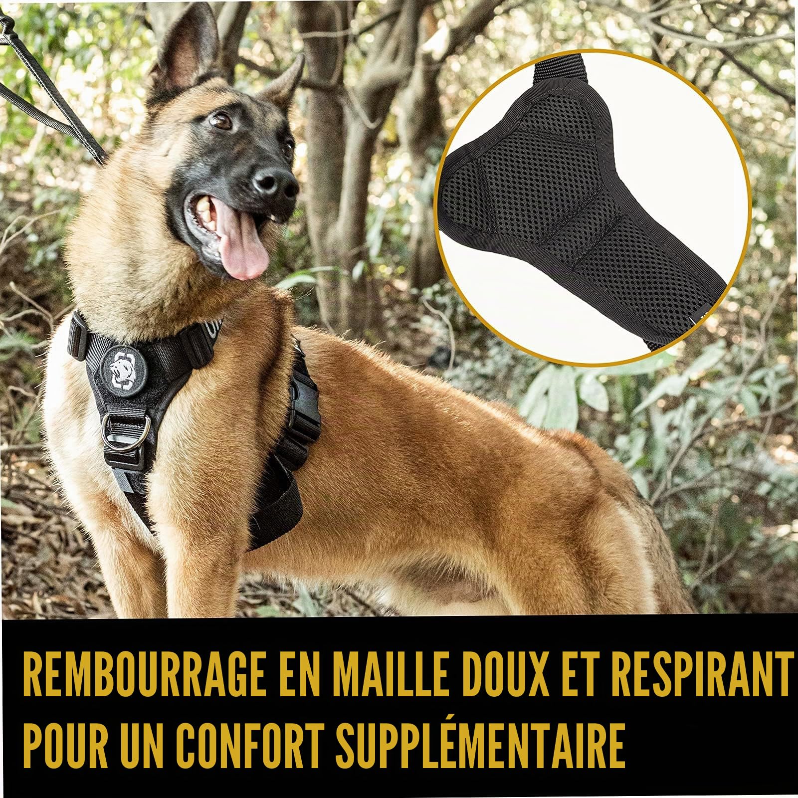 OneTigris Harnais Anti-Traction Goliath pour Chien avec poignée, Harnais Tactique réglable pour Chiens, Chiots, Chasse, randonnée, Dressage, Marche, activités de Plein air (Noir, M)