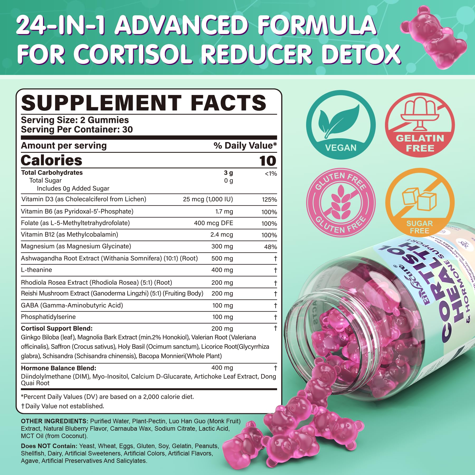 Cortisol Supplements for Women & Men, Sugar Free 24 IN 1 Cortisol Gummies — Amazon image 2