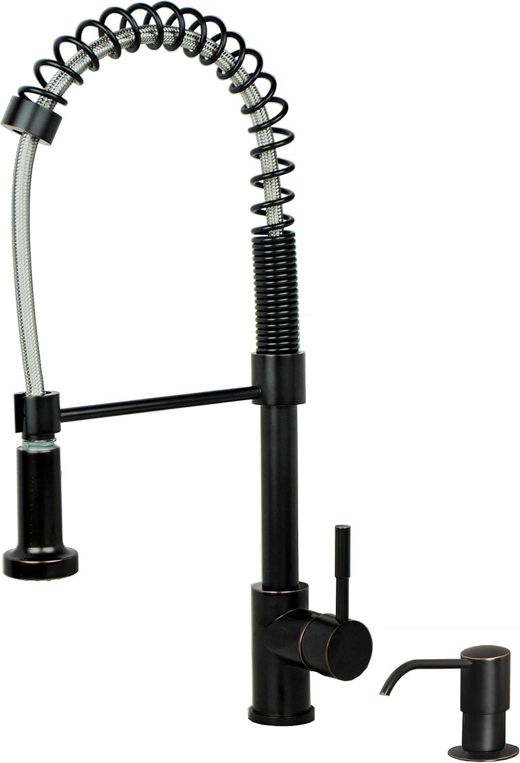 Laguna Brass 1131TB 21" Single Handle Spring Pull-Down Kitchen Faucet with Soap/Lotion Dispenser, Oil Rubbed Bronze Finish
