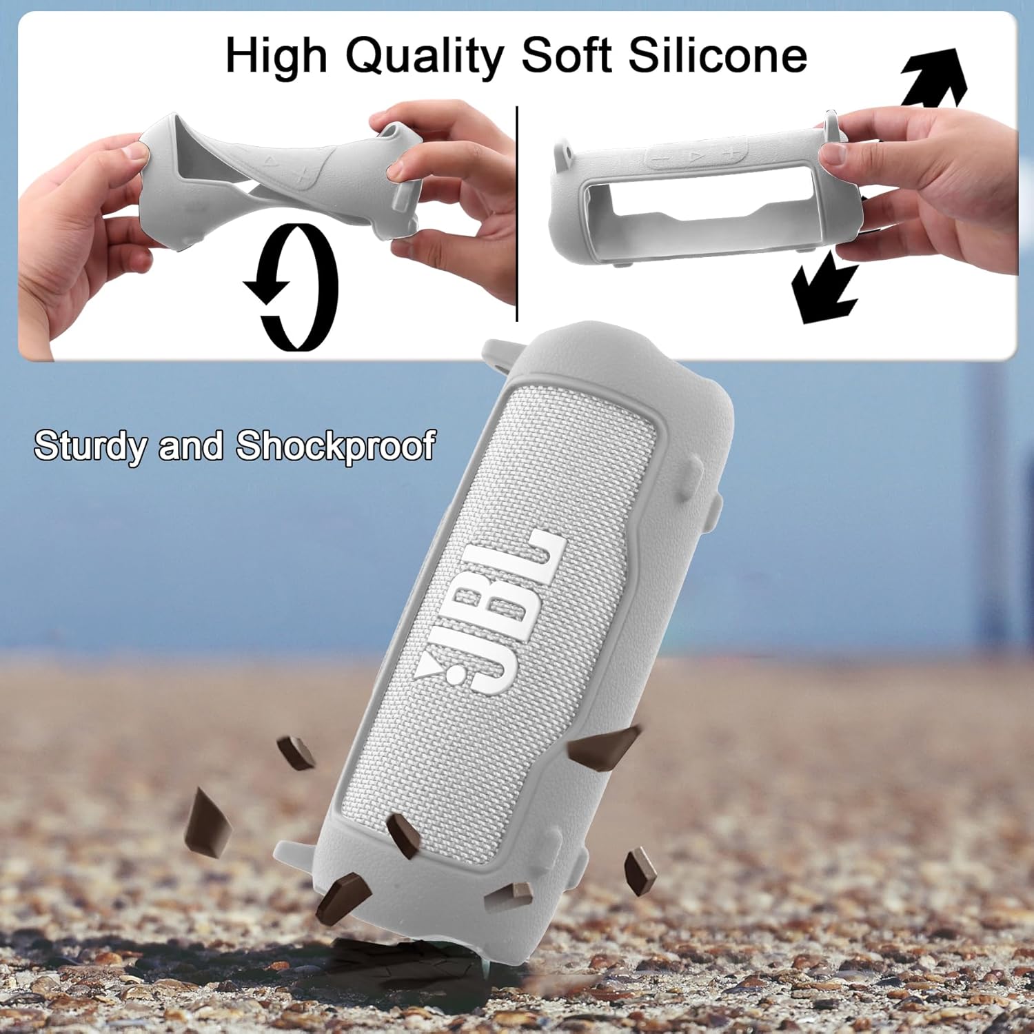 co2CREA Silicone Case for JBL Flip 7 Portable Waterproof Speaker, Portable Travel Soft Cover with Shoulder Strap, Protective Skin Case (White Case Only) - Image 7