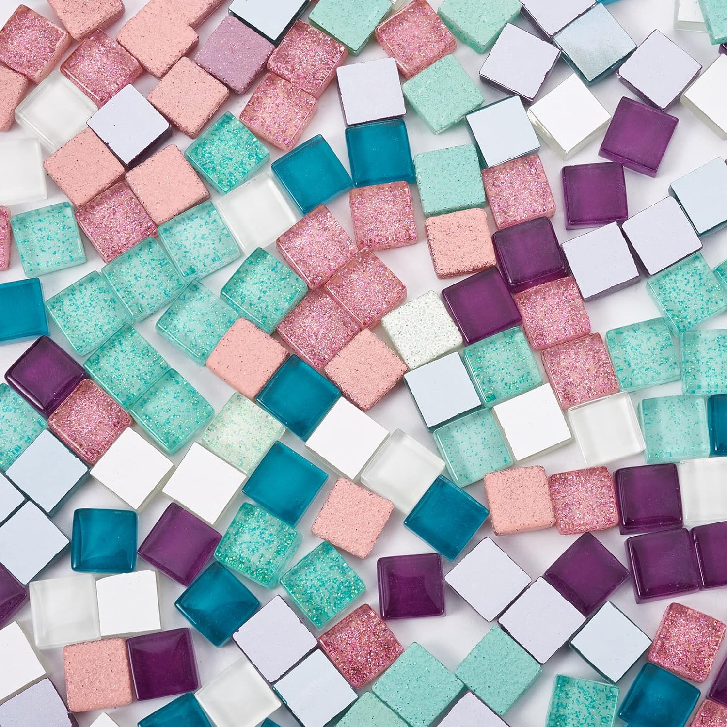 Pandahall 400Pcs Glass Mosaic Cabochons 10x4mm Purple Pink Square Mosaic Tiles Flat Back Glass Cabochons Beads for Halloween Home Decoration Crafts