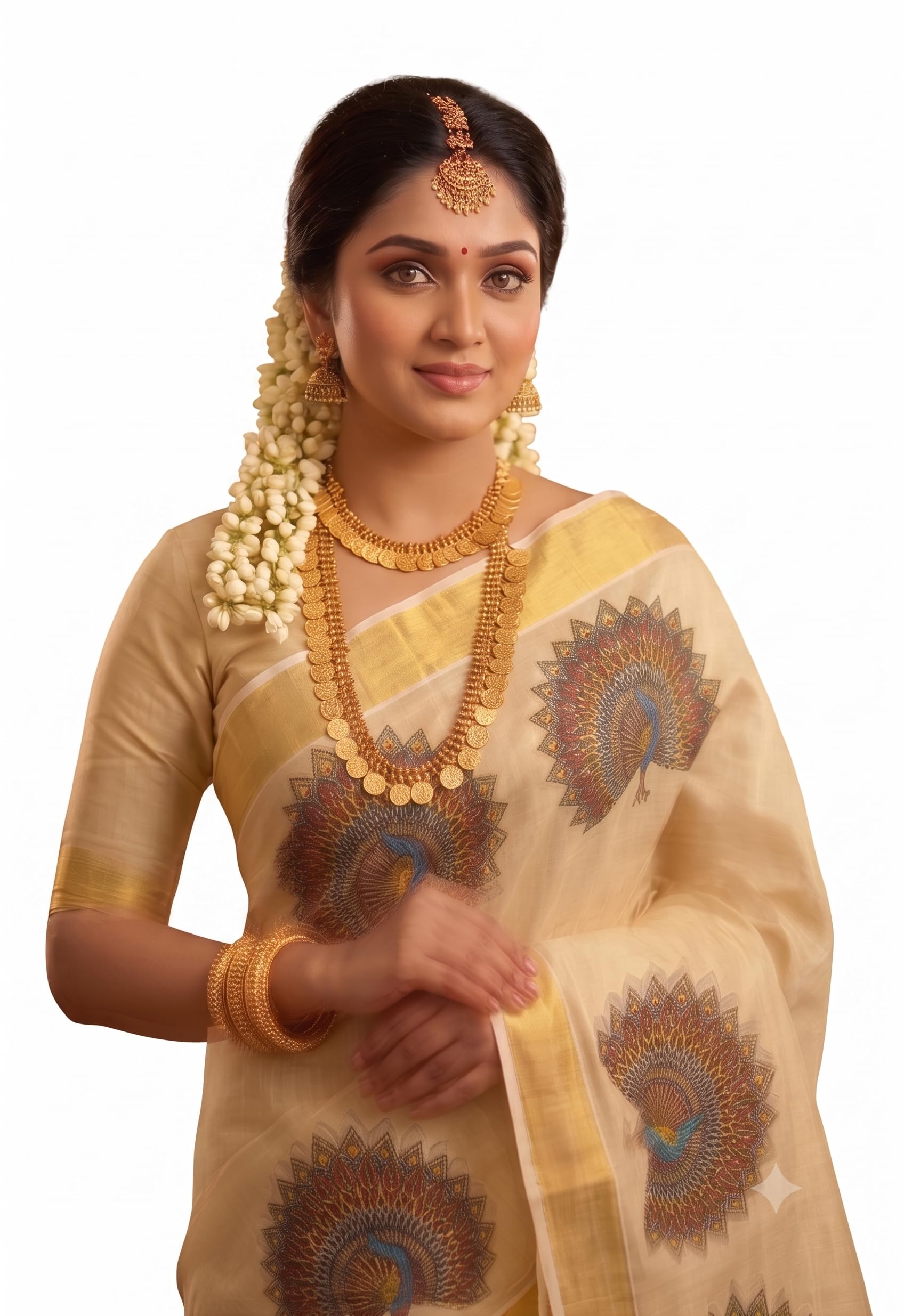 kjs GOLDEN TISSUE SAREE KALAMKARI PRINTS-picture-20