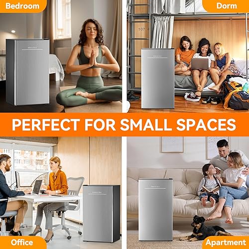 Miniatura 8 de Frestec Mini refrigerador de 3.2 pies cúbicos con congelador, refrigerador pequeño, para dormitorio, puerta individual, ahorro de energía, bajo