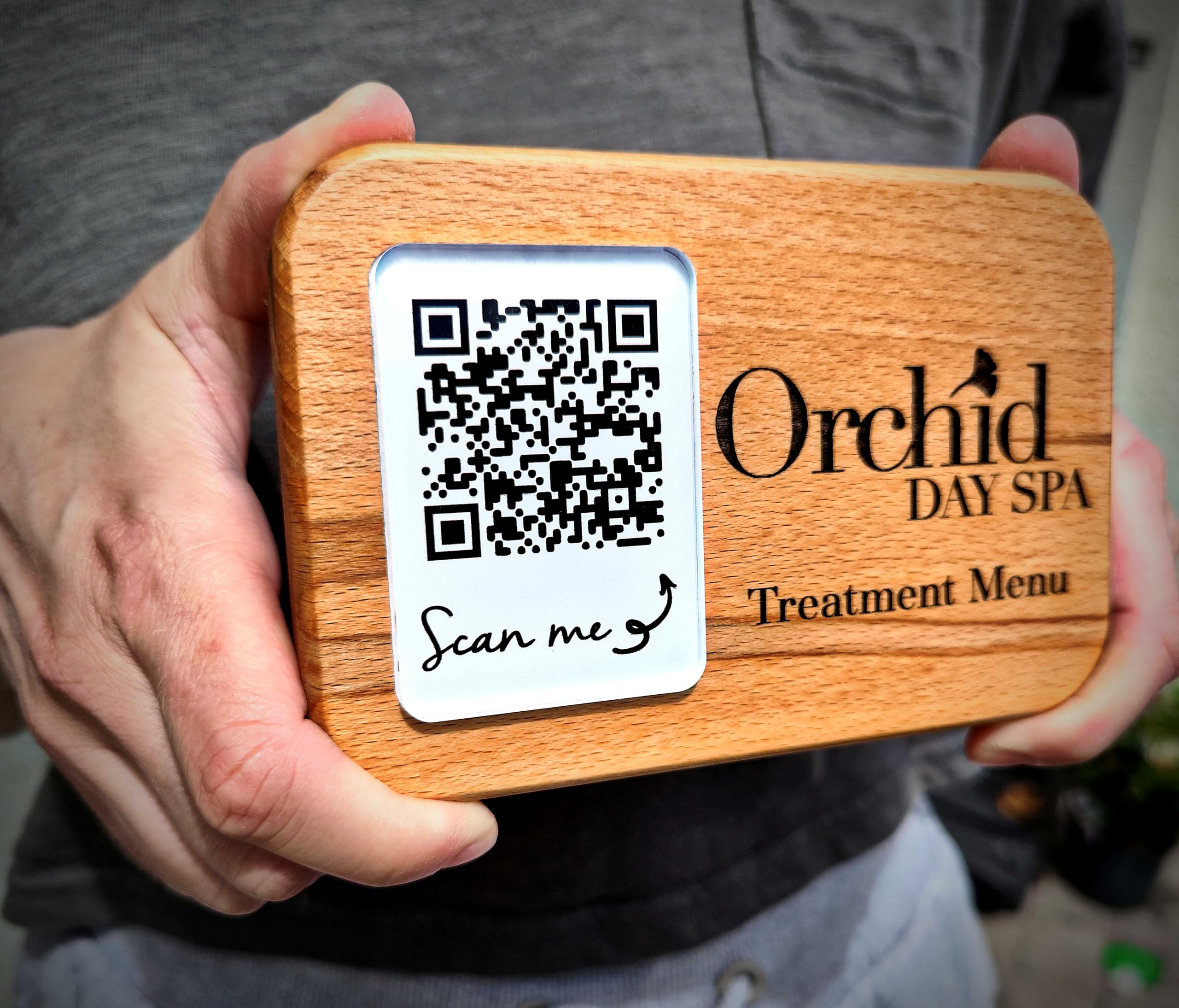 Paquete de 5 carteles de madera acrílica grabados para dejar reseñas de precios menú de pago qr soporte de señal para café, restaurante, tienda
