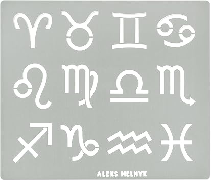 Aleks Melnyk No.122 Metal Stencil, Zodiac Symbols 1.2 inch, Astrological, Astrology, Horoscope, Template for Wood Burning, Crafts, Engraving, 12 Zodiac Signs for Create Clock