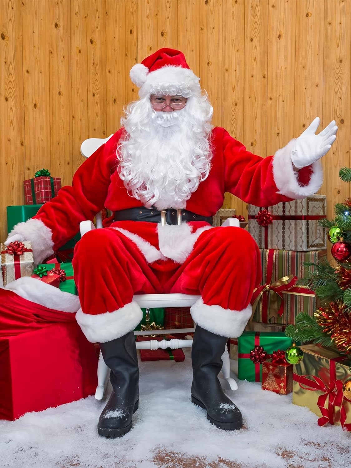 3 PCS Christmas Santa Costume Accessories Set Santa Claus Costume Accessories for Adults Christmas Hat White Beard Glasses Decorations for Men Women Xmas Cosplay Holiday Party - Image 6