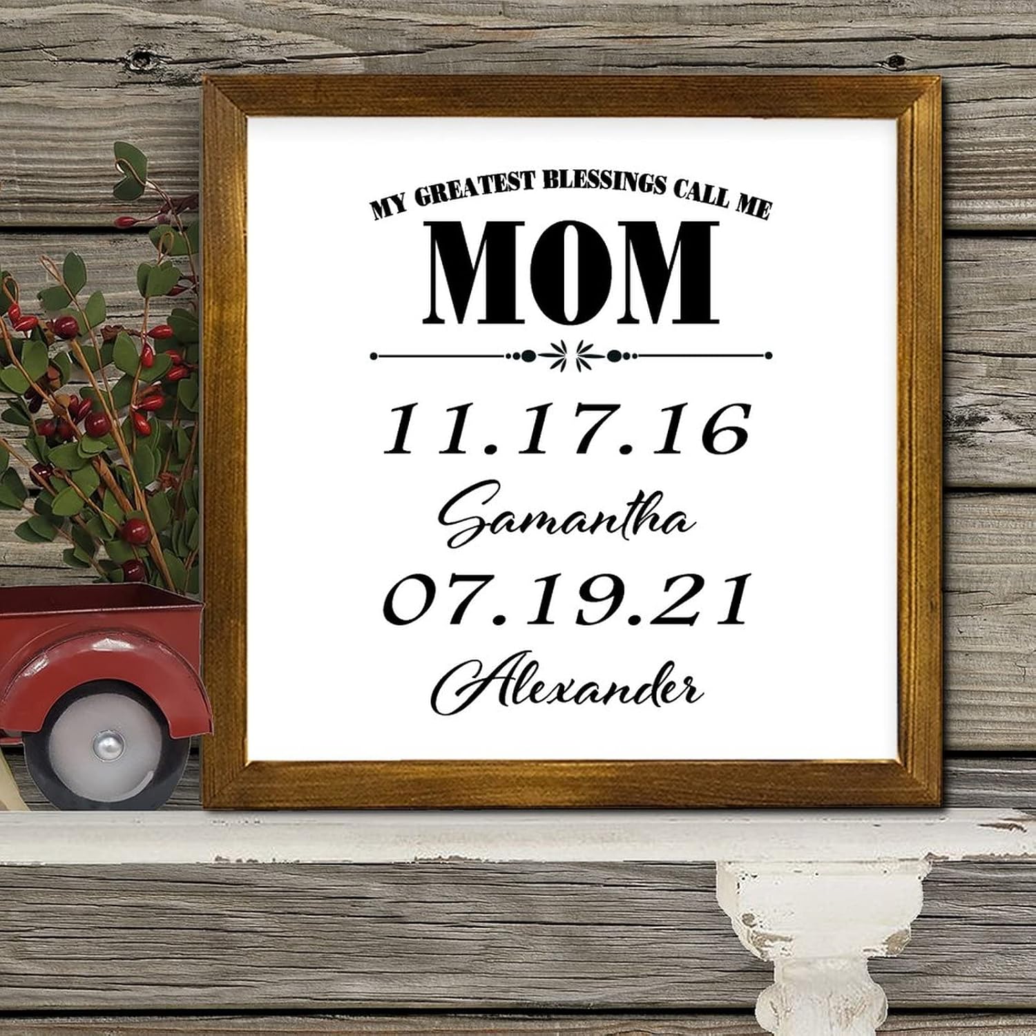 My Greatest Blessing Call Me Mom Wood Framed Sign Saying Quotes Door Sign Retro Wood Wall Hanging Decoration for Home Family Living Room Bedroom 12x12 Inch