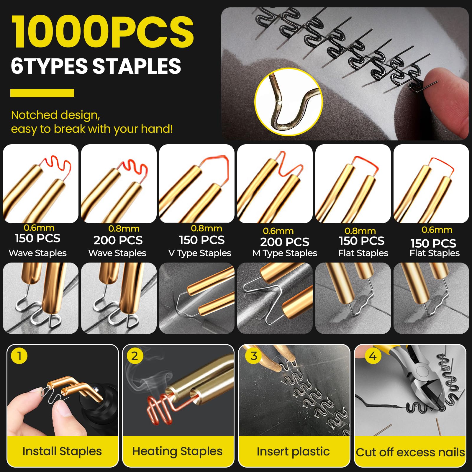 200W Soudage Plastique Machine, Kit Reparation Souder Plastique avec 1000Pcs 6 Types Agrafes, Soudeuse Plastique Machine a Souder, Soudeur Plastique pour Réparation de Pare-Chocs de Voiture