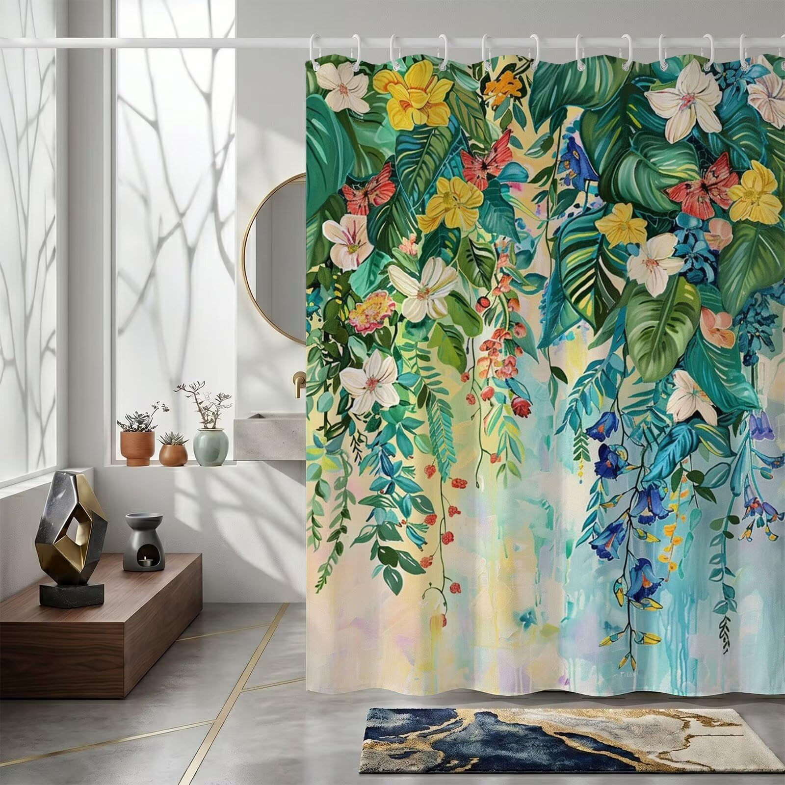 Rideau de douche imperméable fleur pour baignoire et salle de bain familiale