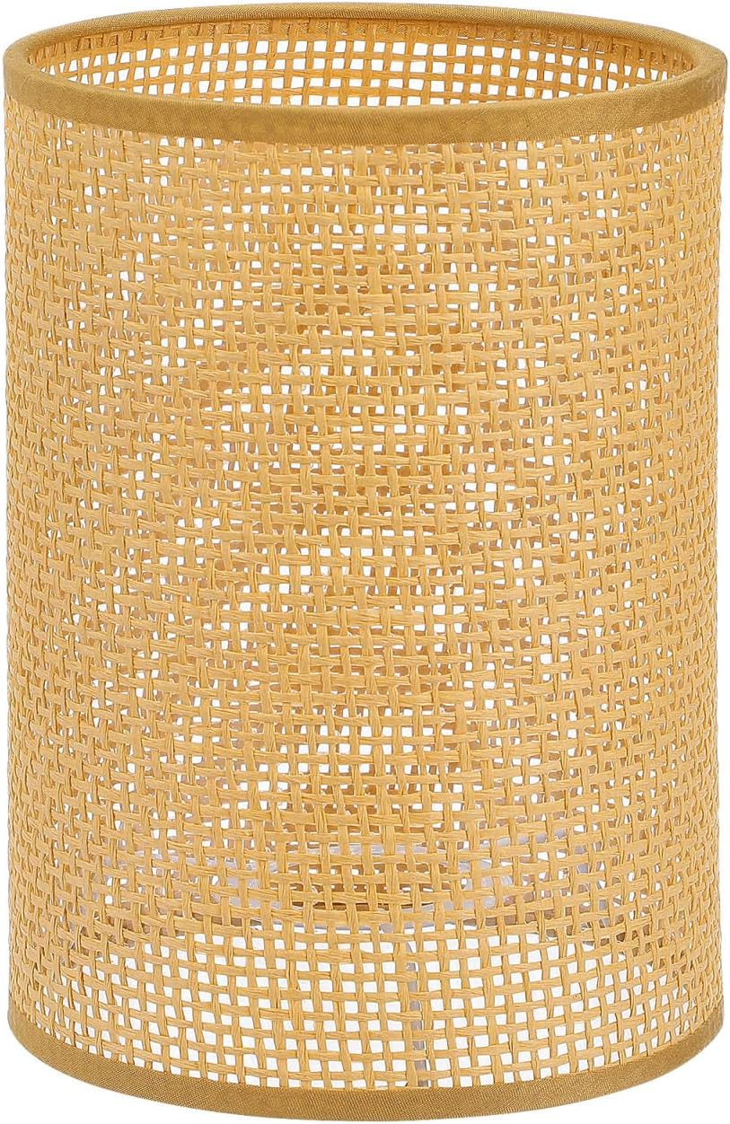 Rattan Lampshade Woven Drum Lamp Shade E27 Cylinder Light Covers Rattan Woven Pendant Light Shape Replacement Lamp Shade for Table and Floor Small 8x5.5inches