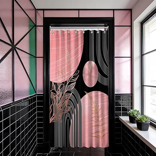 Miniatura 49 de Cortina de ducha moderna de mediados de siglo en blanco y negro, cortinas de ducha para hombre, juego de decoración de baño para hombres, patrón