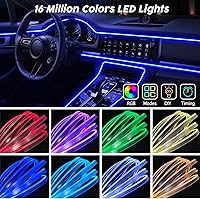 Vista 2 de Luces LED USB para automóvil, tira de luces interiores de automóvil con aplicación y control remoto RF, iluminación ambiental 2 en 1 con fibra